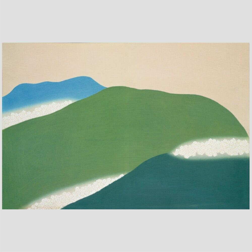 Quadro Kamisaka Montanhas Verdes Tela Moldura Preta 120X80Cm