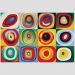 Quadro Kandinsky Quadrados Com Círculos Concêntricos Tela Moldura Preta 95X63Cm
