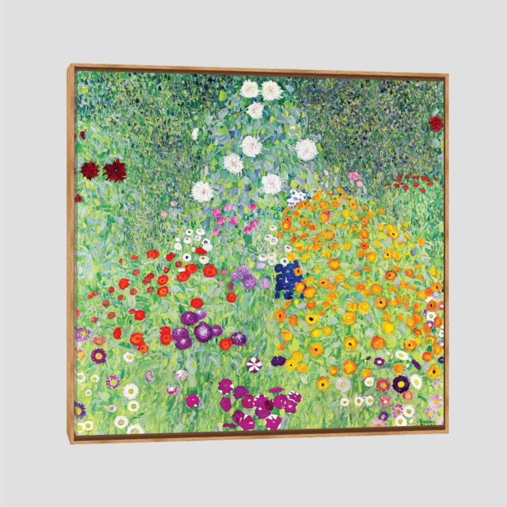 Quadro Klimt Bauerngarten Tela Moldura Bege 80X80Cm