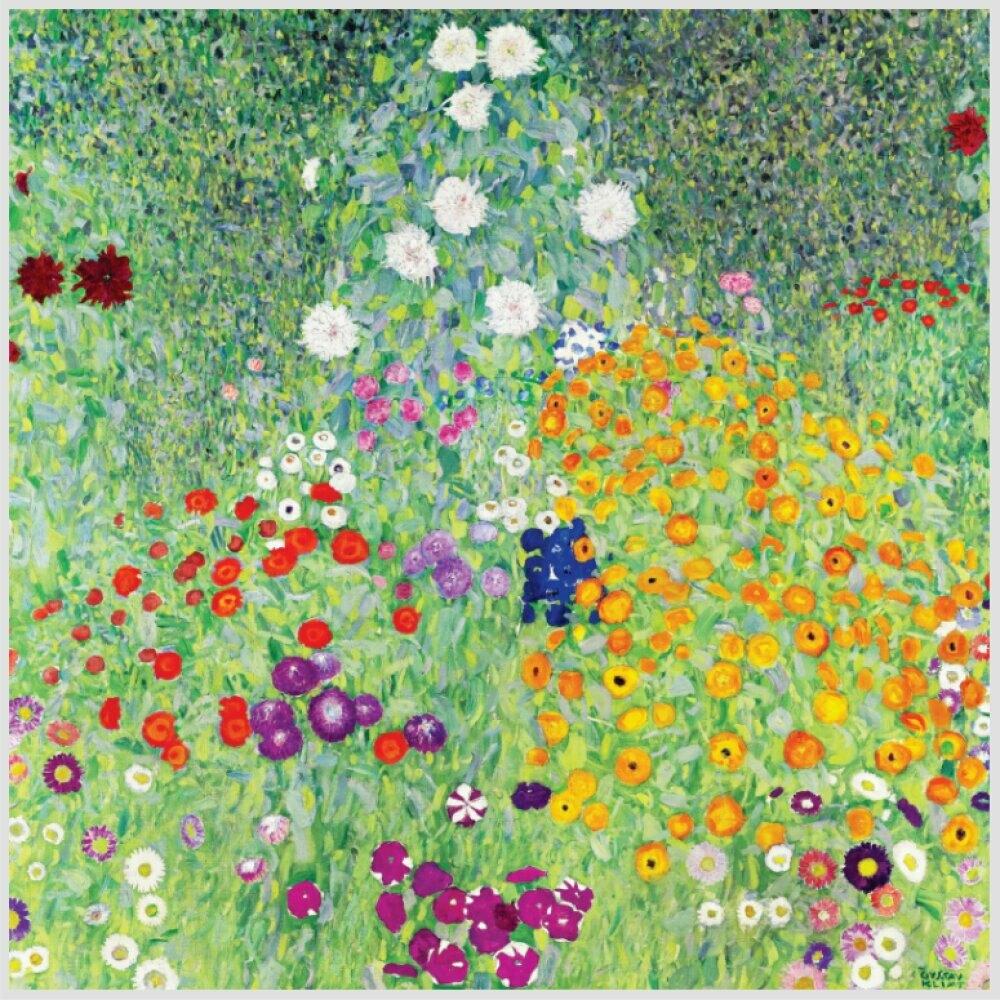 Quadro Klimt Bauerngarten Tela Moldura Bege 80X80Cm