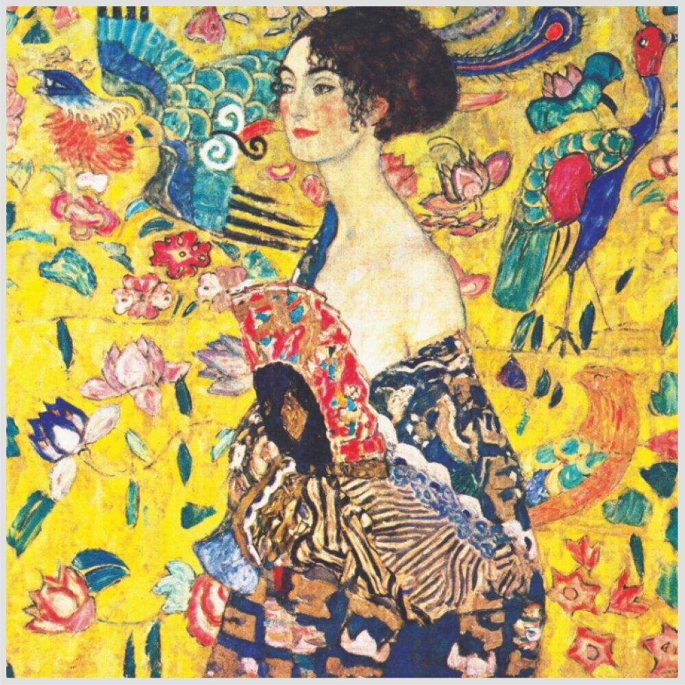 Quadro Klimt Lady With Fan Tela No Chassi 40X40Cm