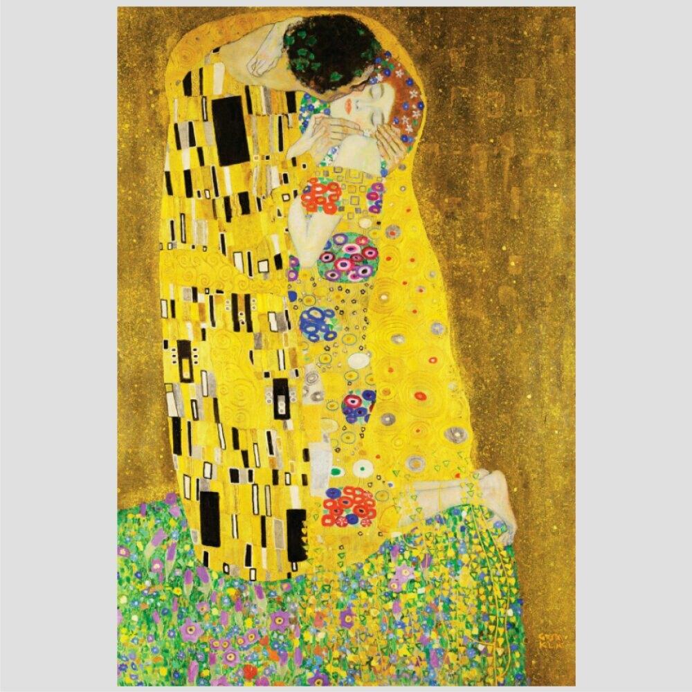 Quadro Klimt O Beijo Tela Moldura Bege 63X42Cm