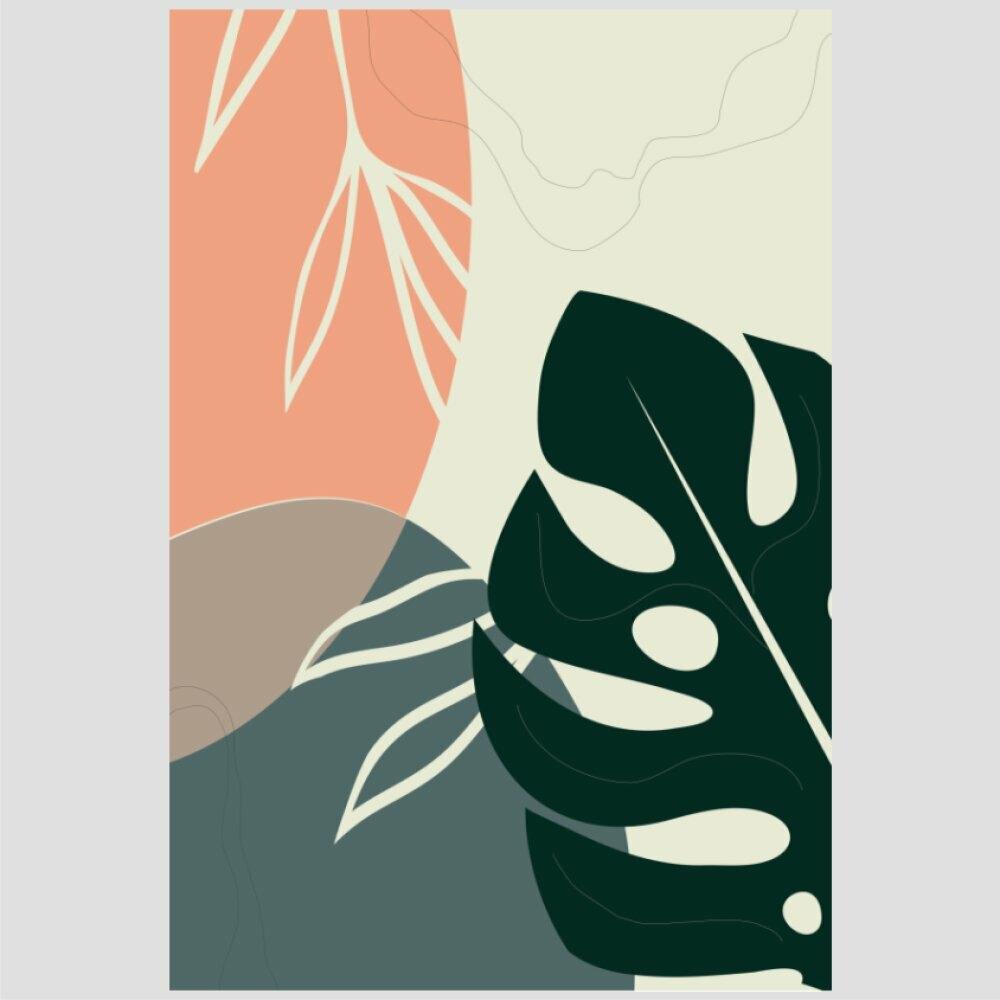 Quadro Linha E Folha 1 Tela Moldura Bege 45X30Cm