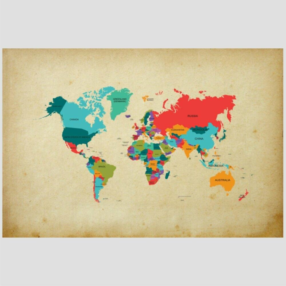 Quadro Mapa Mundi Com Localização Tela No Chassi 95X63Cm