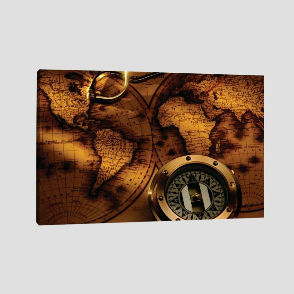 Quadro Mapas Bússola Ii Tela No Chassi 95X63Cm