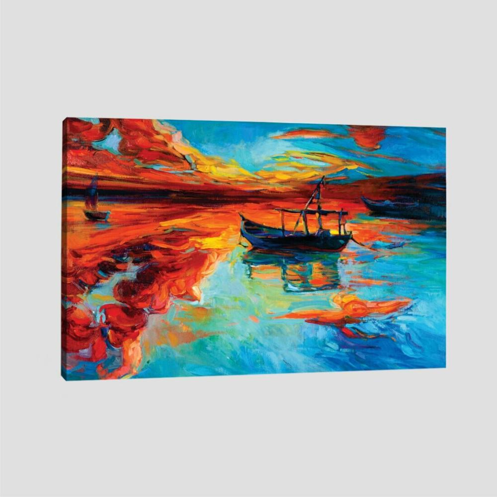 Quadro Paisagem Barco Tela No Chassi 63X42Cm