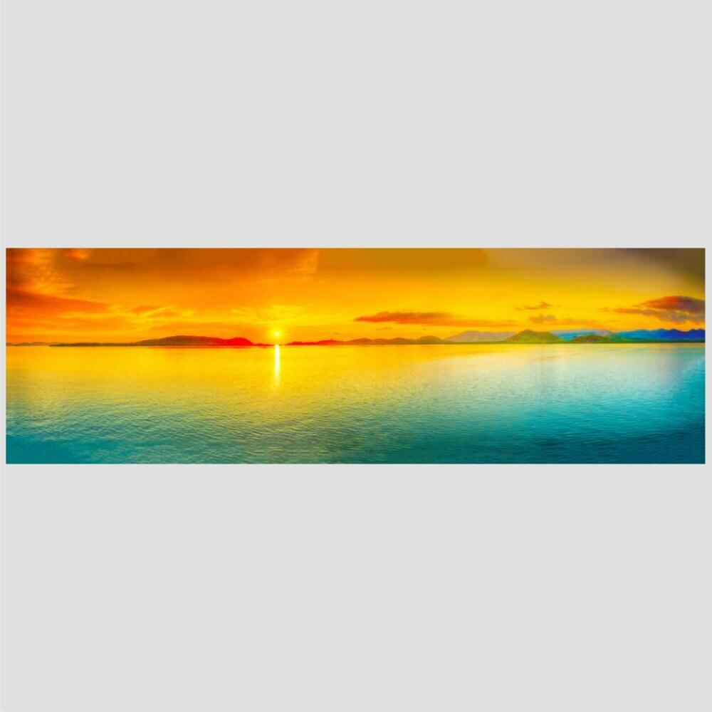 Quadro Paisagem Por Do Sol Panorâmico 120X35Cm Moldura Preta