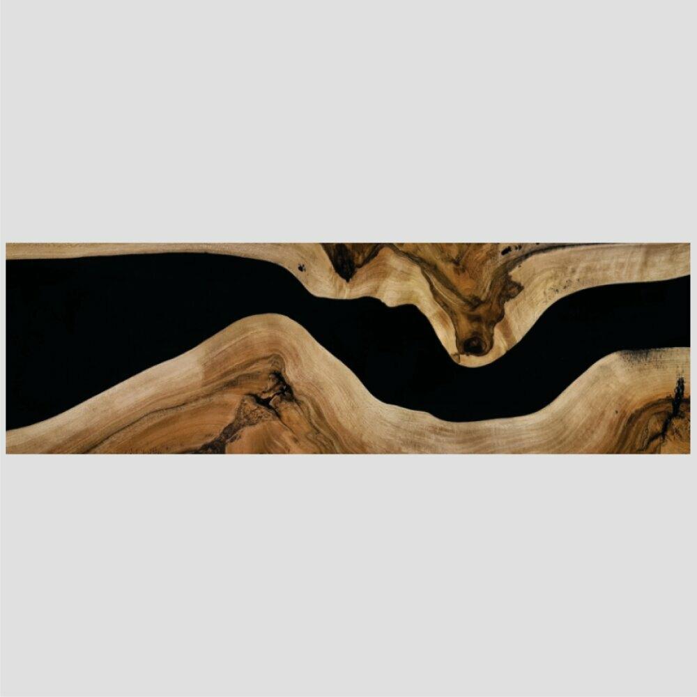 Quadro Panorâmico Madeira Moldura Bege 120X35Cm