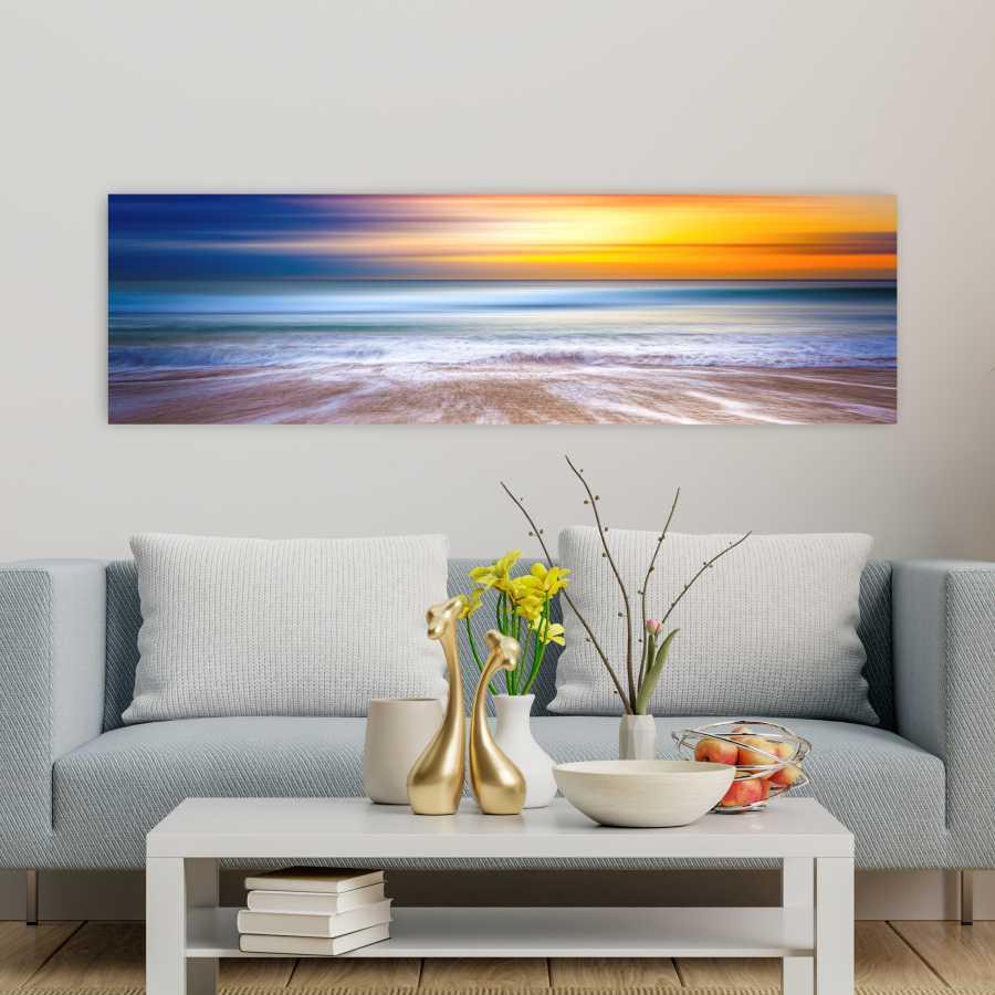 Quadro Panorâmico Mar E Sol No Chassi 100X30Cm