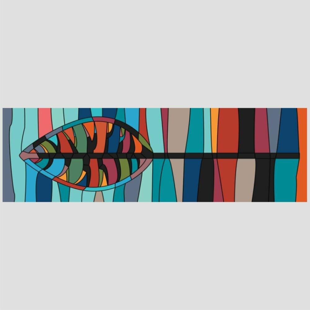 Quadro Panorâmico Mosaico Folha No Chassi 100X30Cm