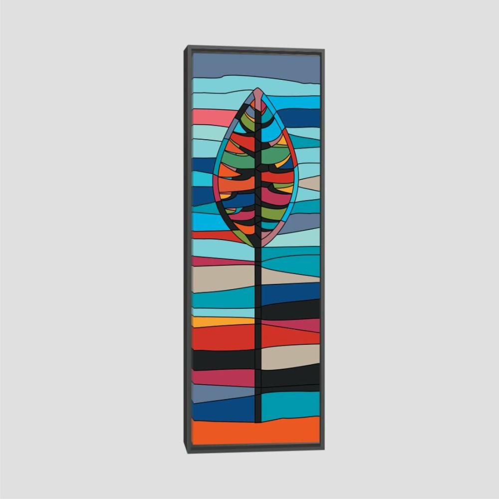 Quadro Panorâmico Mosaico Folha Vertical Moldura Preta 100X30Cm