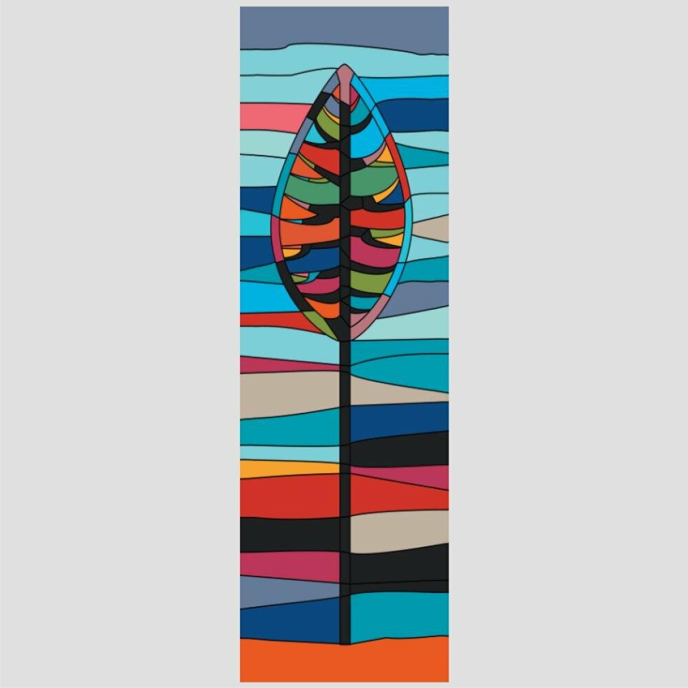 Quadro Panorâmico Mosaico Folha Vertical Moldura Preta 100X30Cm