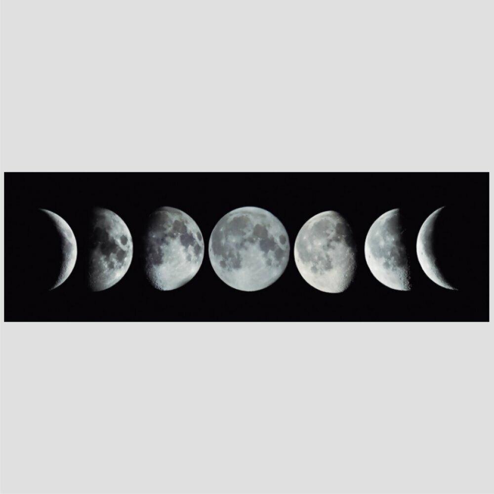 Quadro Preto E Branco Fases Da Lua 120X35Cm Moldura Interna