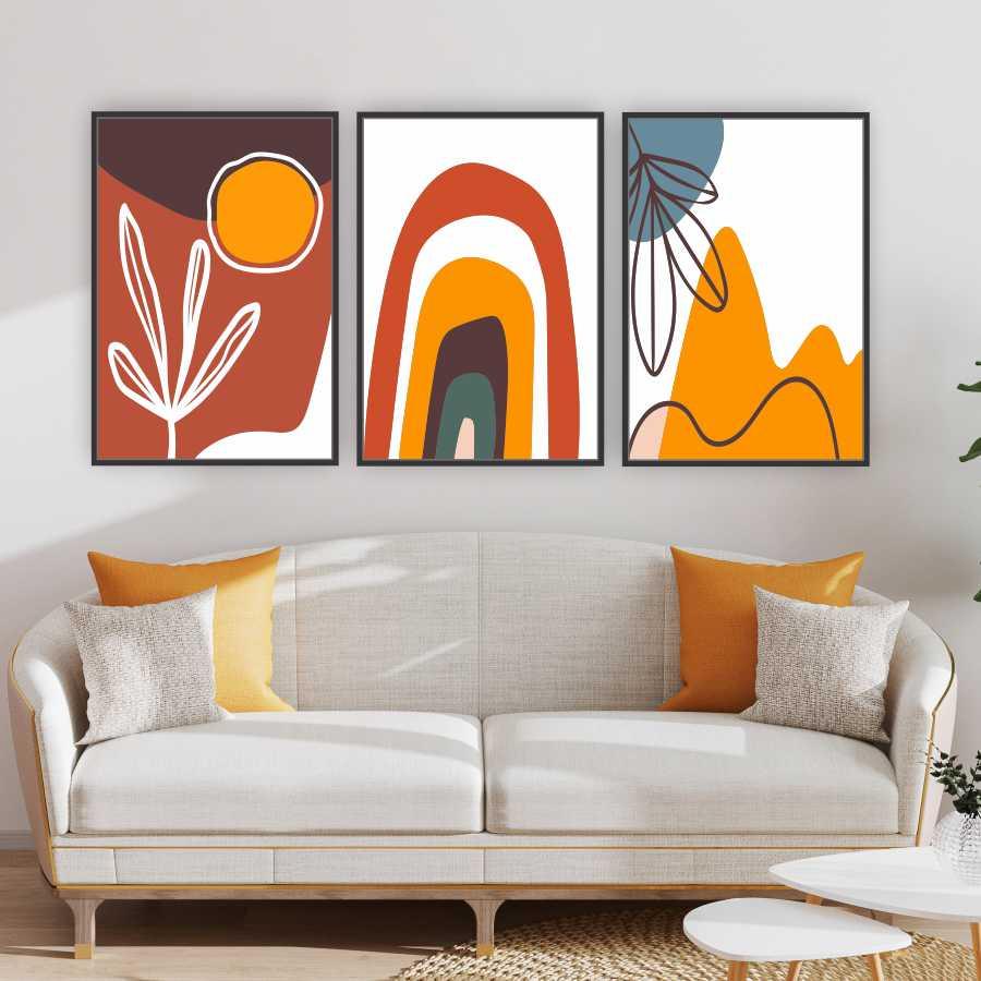 Quadro Tela Composição Argila Tela Moldura Preta 3X 45X30Cm
