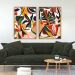 Quadro Tela Composição Arte E Folhas Moldura Bege 2X 63X42Cm