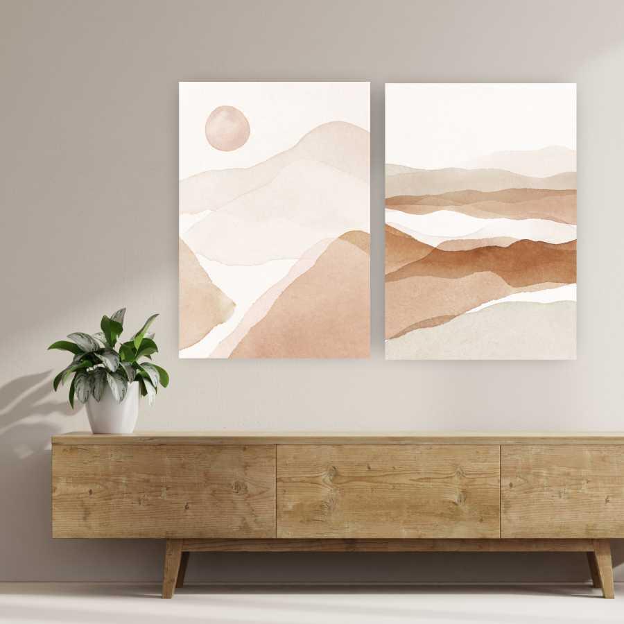 Quadro Tela Composição Onda Terra No Chassi 2X 45X30Cm