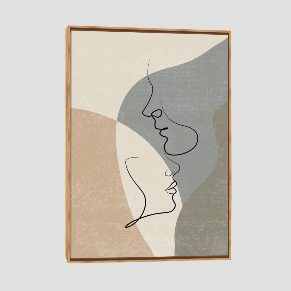Quadro Traço Casal Ii Tela Moldura Bege 63X42Cm