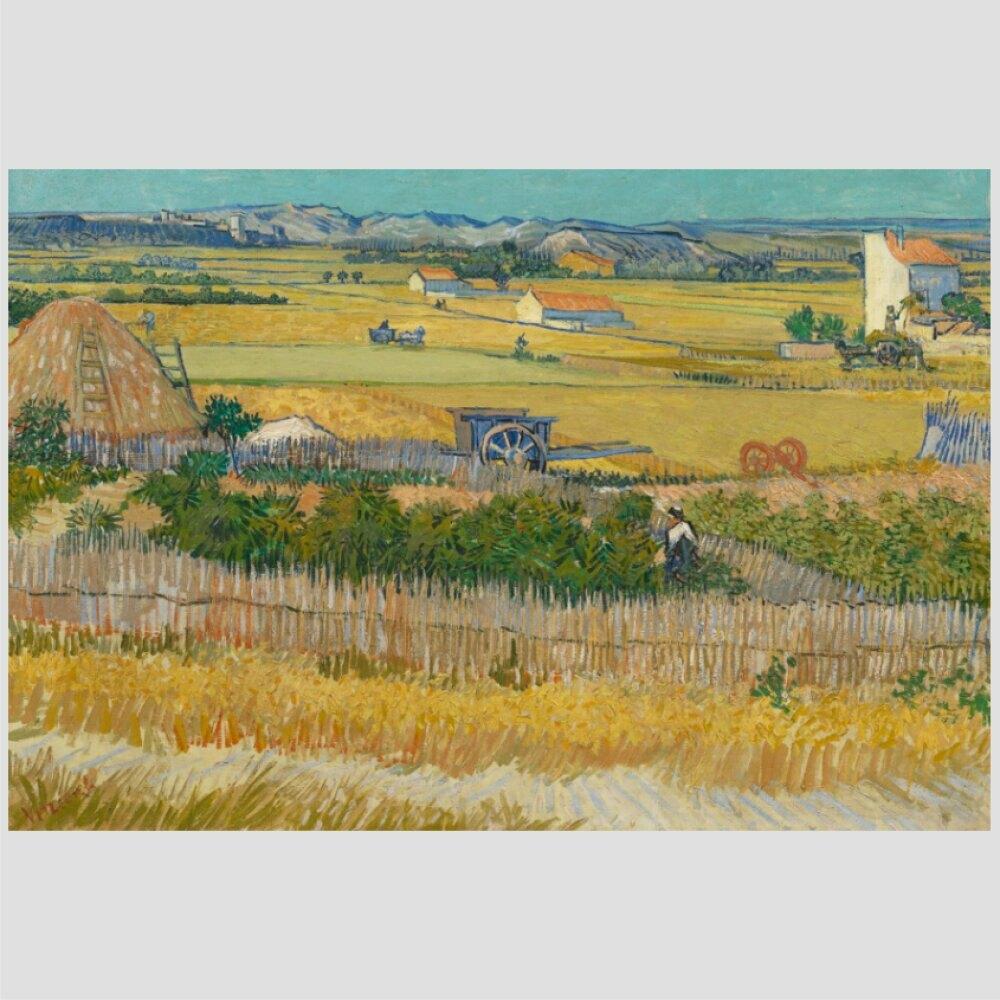 Quadro Van Gogh A Colheita Tela Moldura Preta 45X30Cm