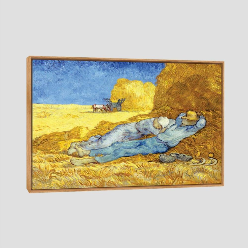 Quadro Van Gogh A Sesta Depois De Millet Tela Moldura Bege 63X42Cm