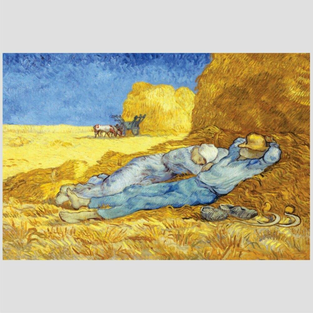 Quadro Van Gogh A Sesta Depois De Millet Tela Moldura Bege 63X42Cm