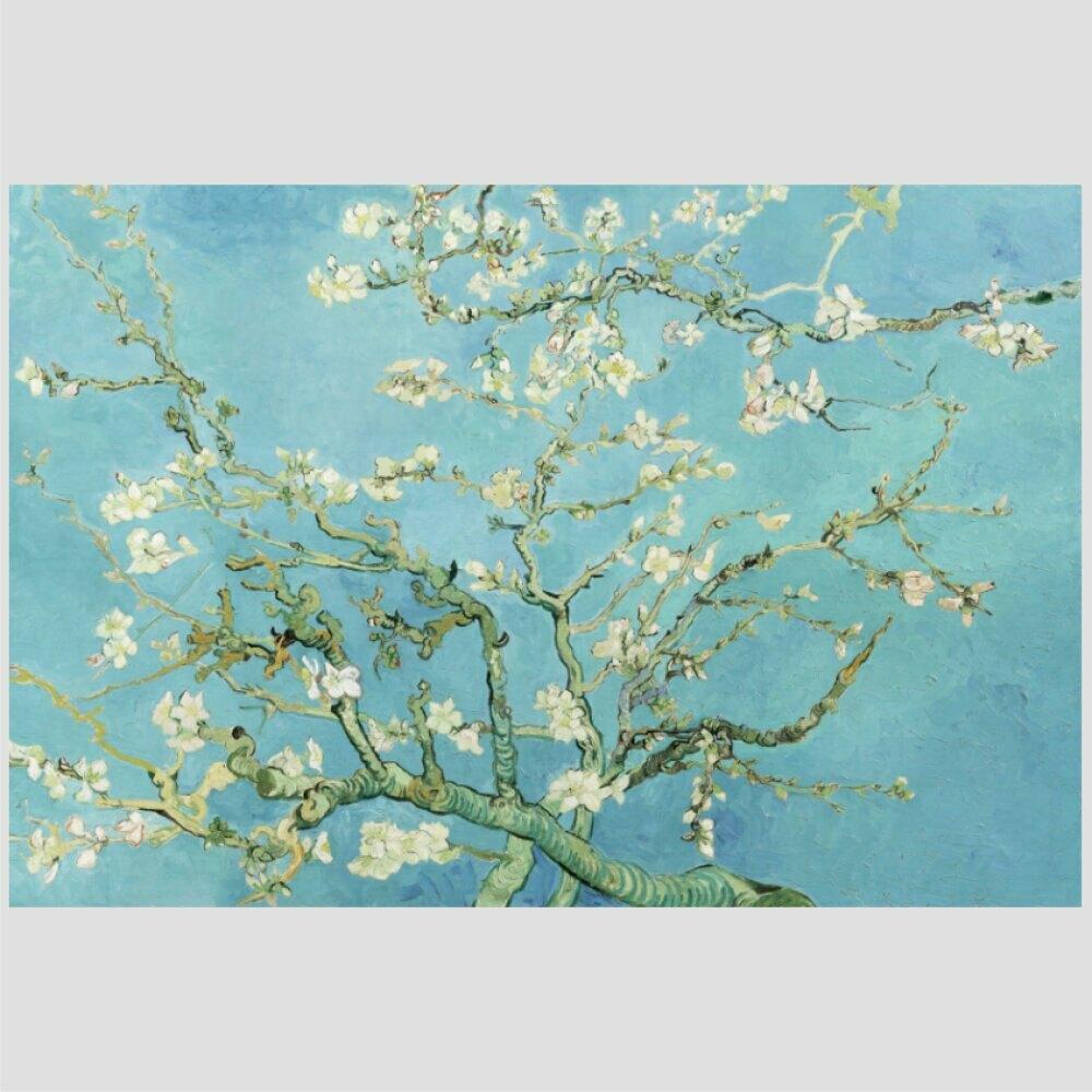 Quadro Van Gogh Amendoeira Em Flor Tela Moldura Branca 95X63Cm