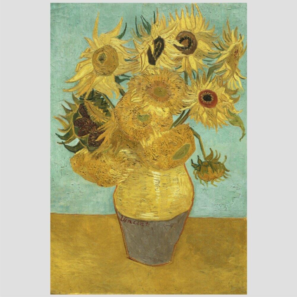Quadro Van Gogh Girassóis Tela Moldura Branca 63X42Cm