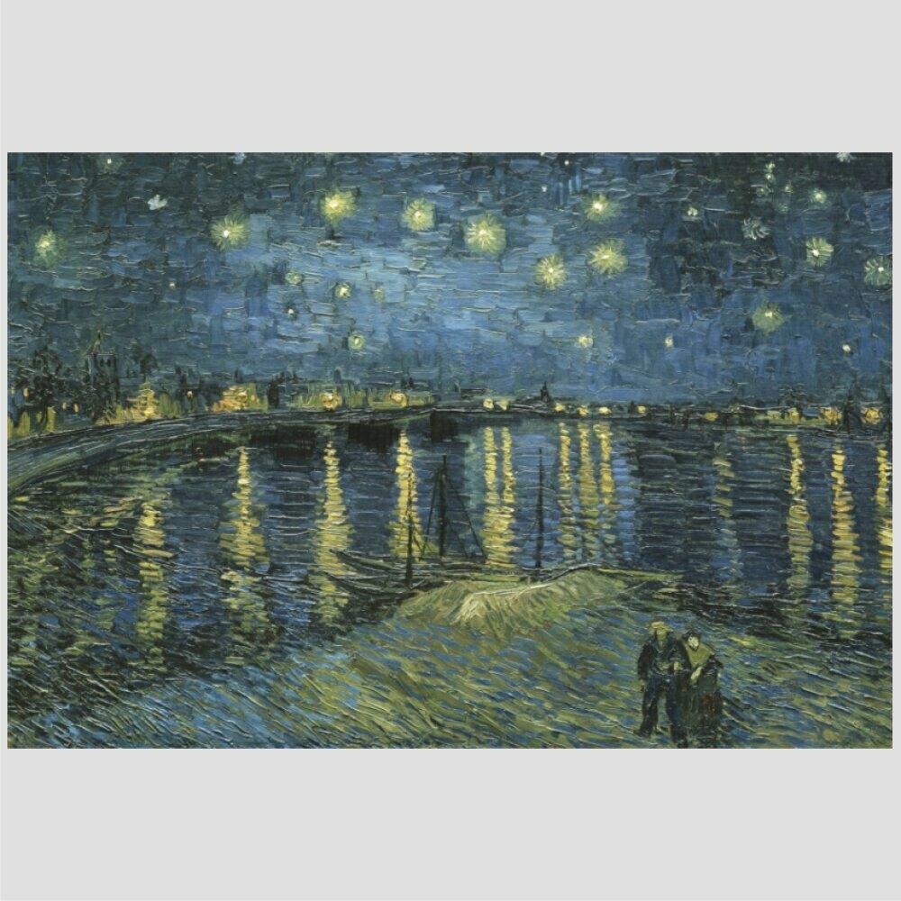 Quadro Van Gogh Noite Estrelada Sobre O Ródano Tela No Chassi 95X63Cm