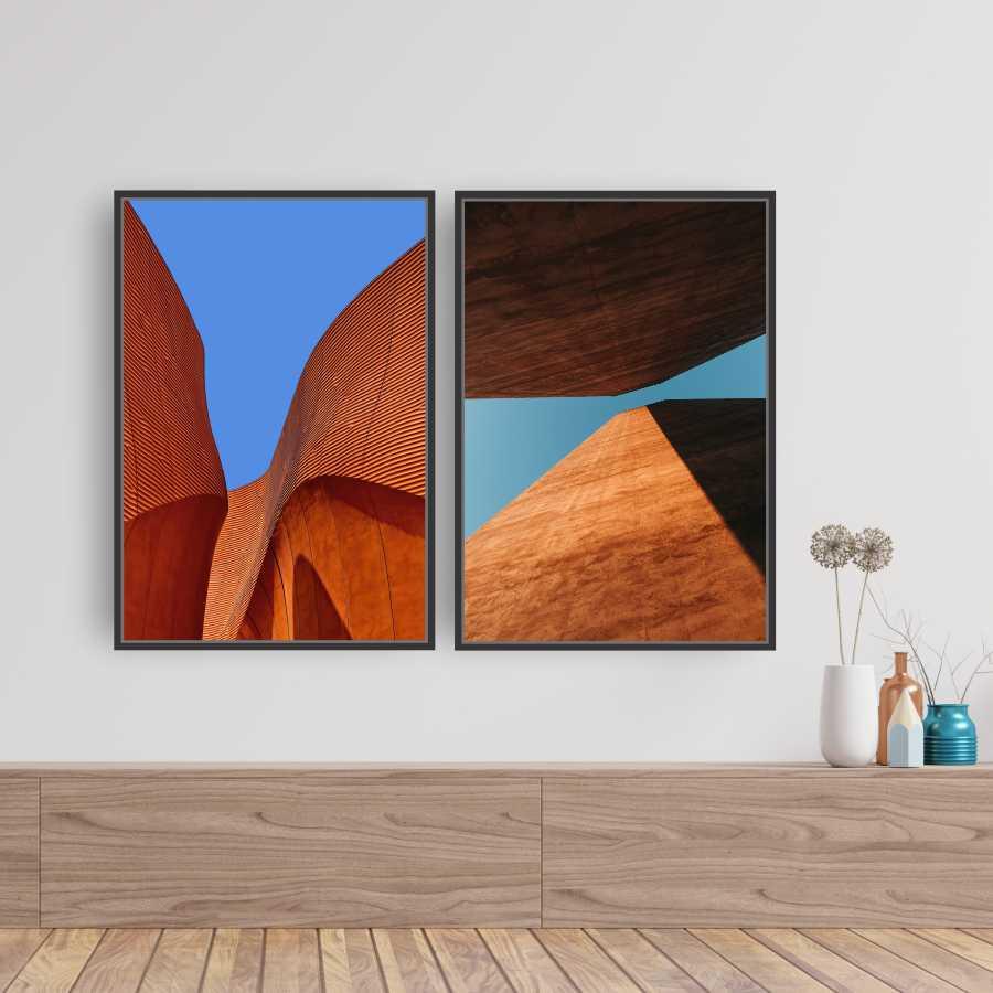 Quadros Tela Composição Tijolo Moldura Preta 2X 63X42Cm