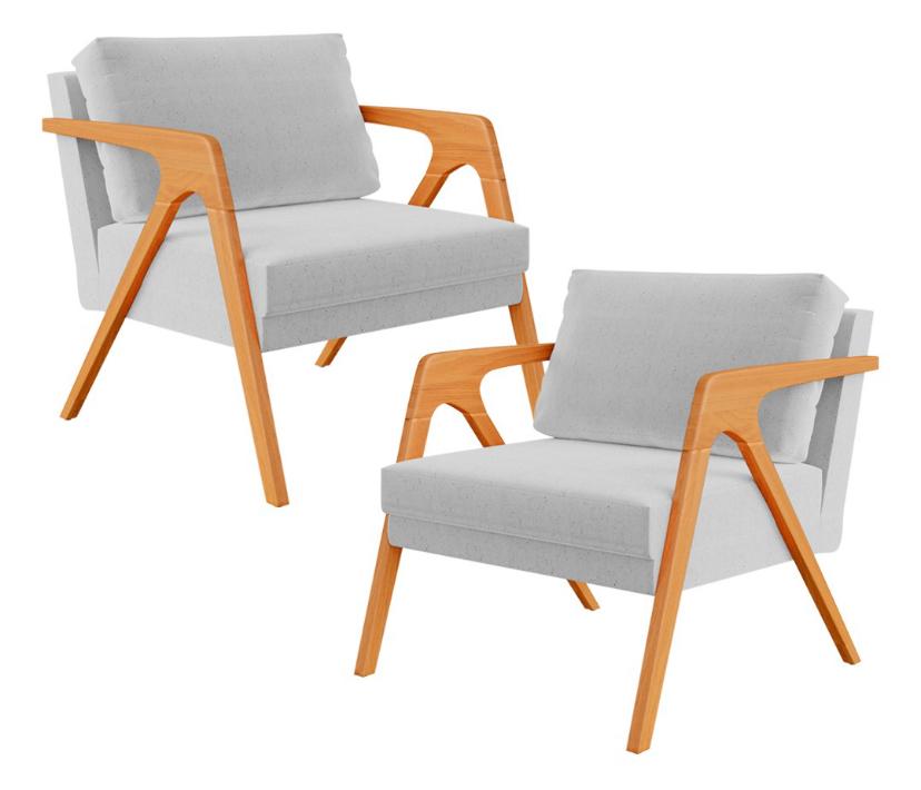 Poltrona  Decorativa Para Sala De Estar Pietra 02 Com Estrutura De Madeira Linho Cinza