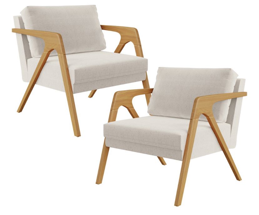 Poltrona  Decorativa Para Sala De Estar Pietra 02 Com Estrutura De Madeira Linho Cru