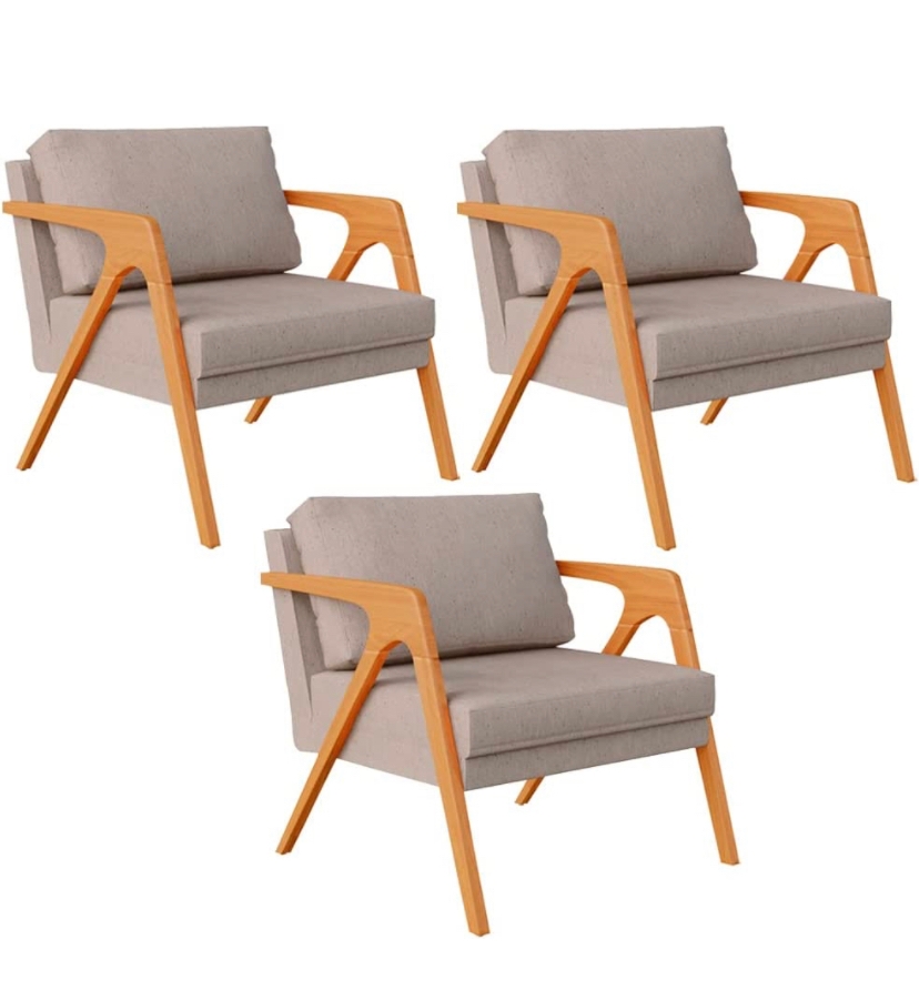 Poltrona  Decorativa Para Sala De Estar Pietra 03 Com Estrutura De Madeira Linho Bege