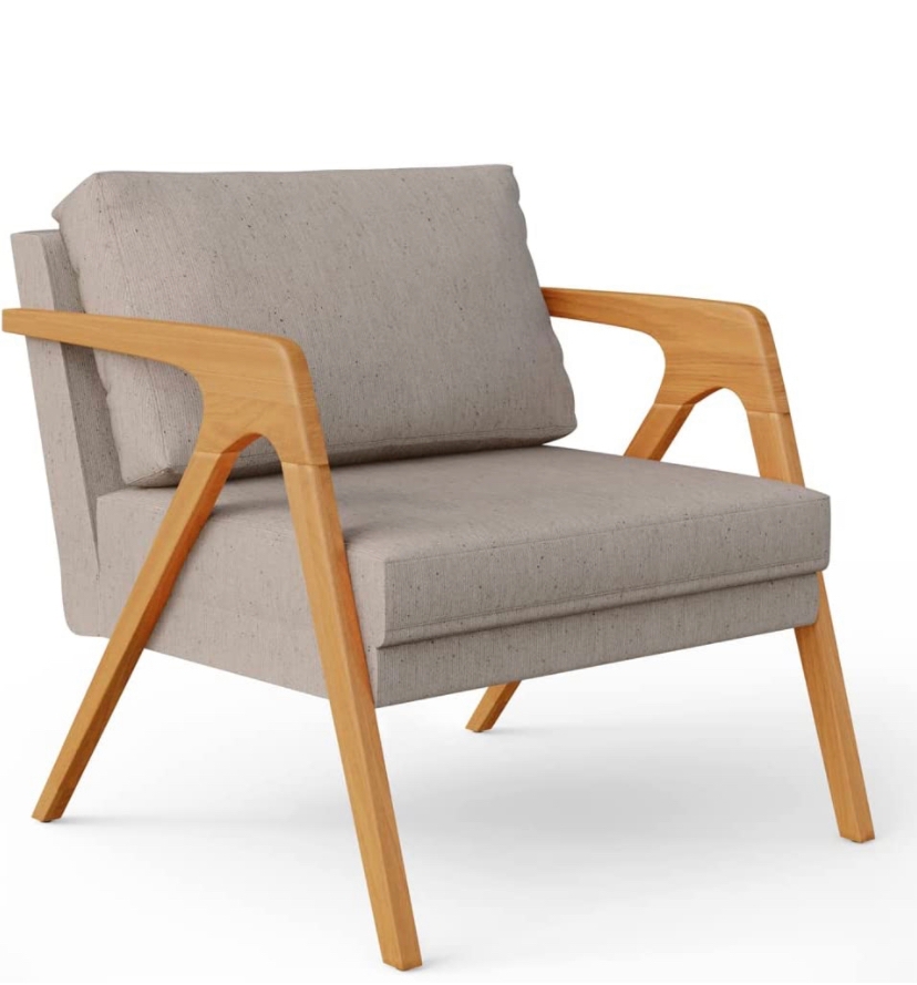 Poltrona  Decorativa Para Sala De Estar Pietra 03 Com Estrutura De Madeira Linho Bege