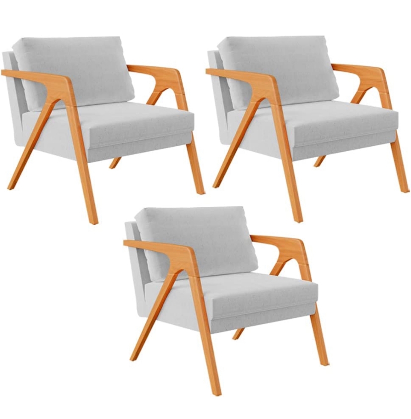 Poltrona  Decorativa Para Sala De Estar Pietra 03 Com Estrutura De Madeira Linho Cru