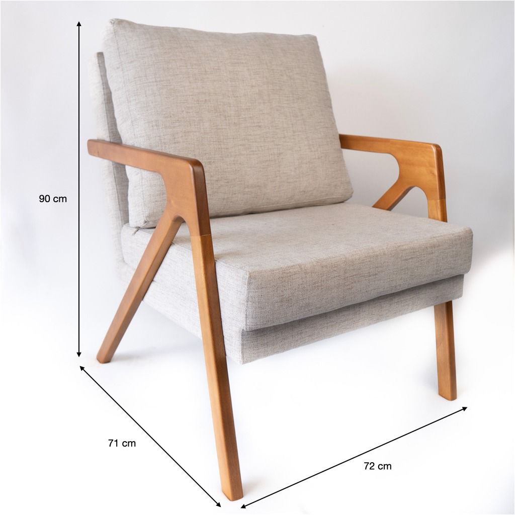 Poltrona  Decorativa Para Sala De Estar Pietra Com Estrutura De Madeira Linho Cru