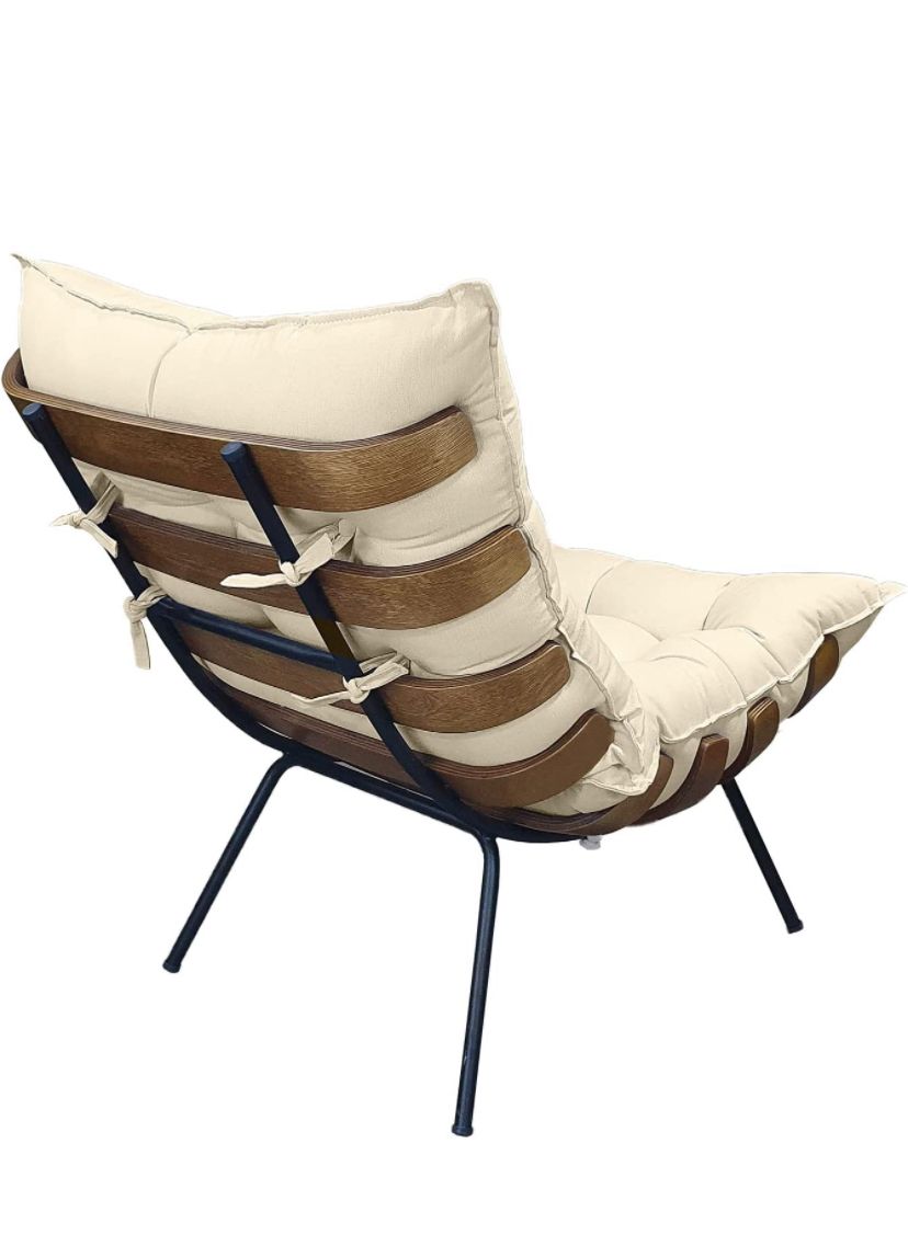 Poltrona Costela com Puff- Linho Areia
