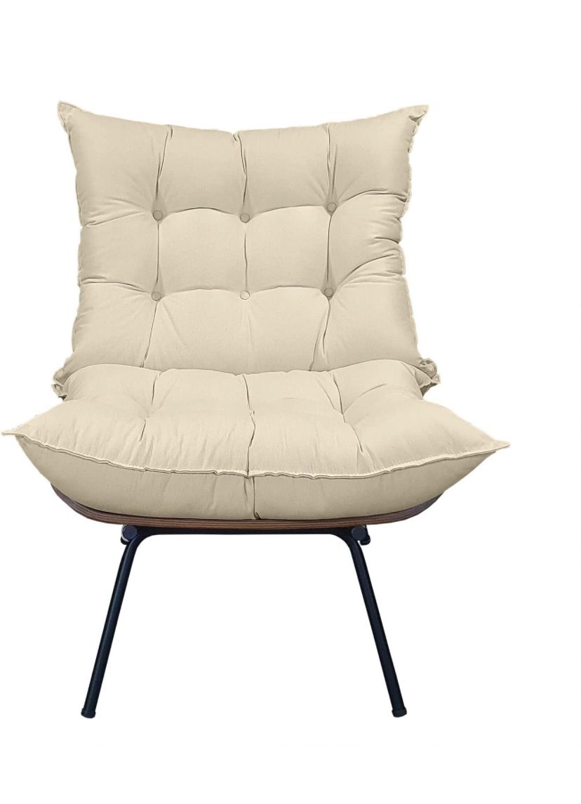 Poltrona Costela com Puff- Linho Areia