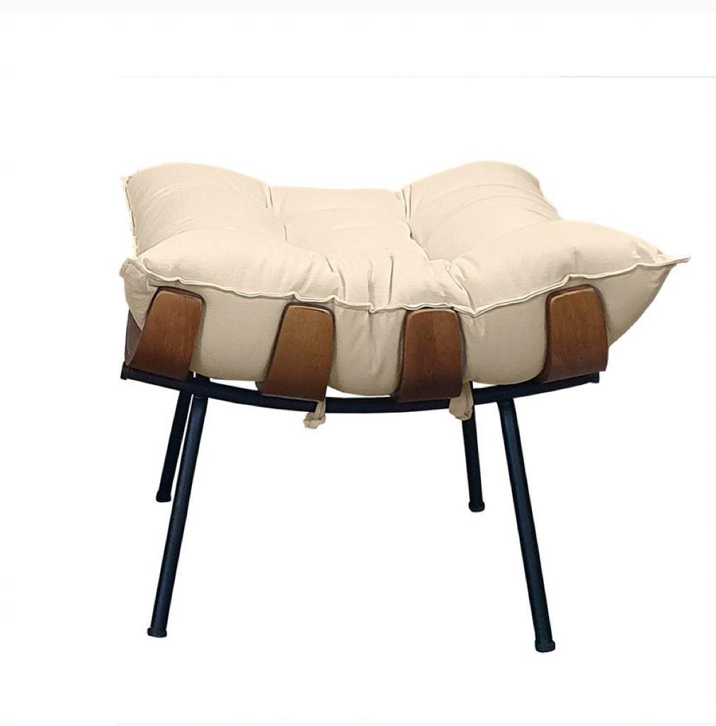 Poltrona Costela com Puff- Linho Areia