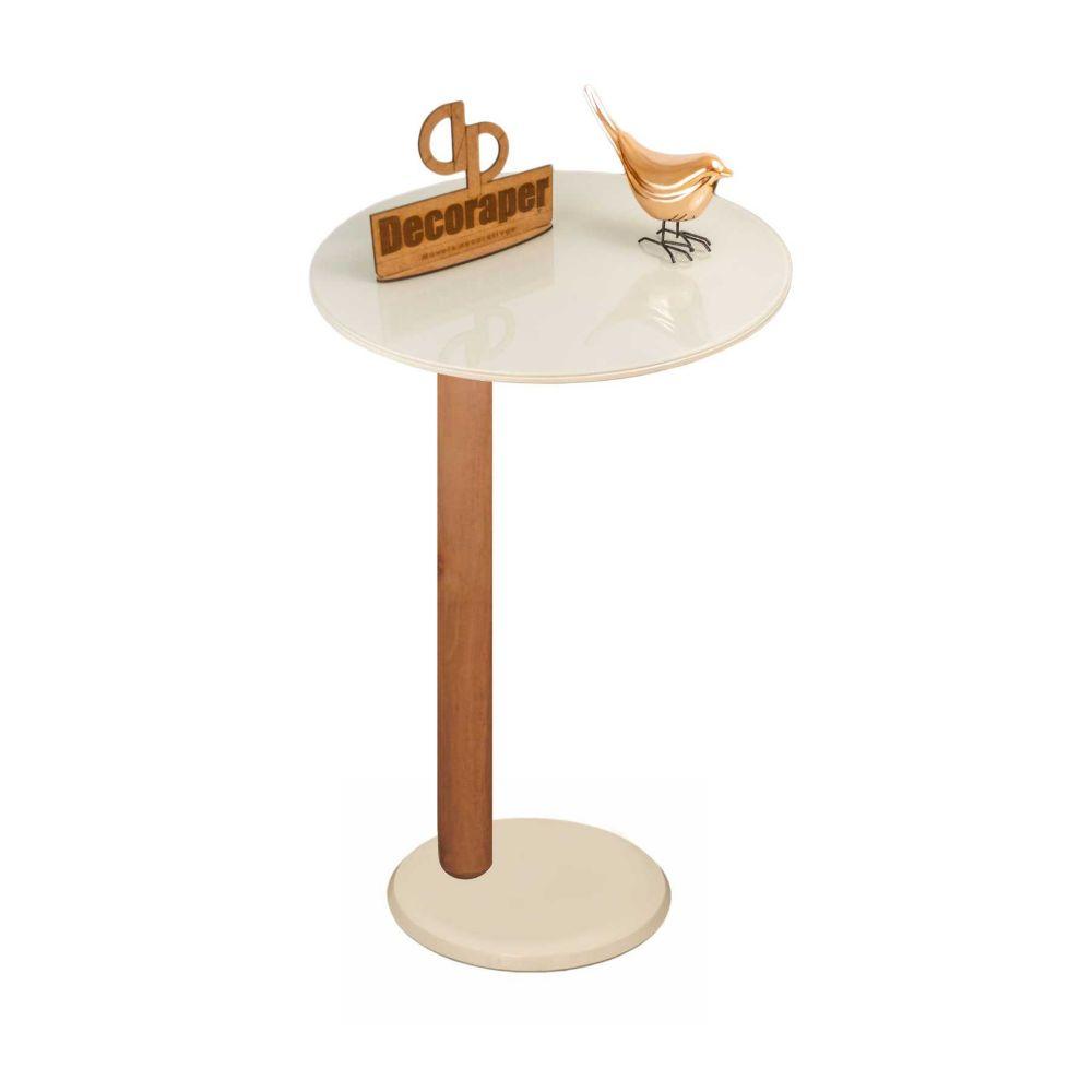 Mesa de Apoio Monopé para Sofá Redonda Off White 35x70 cm