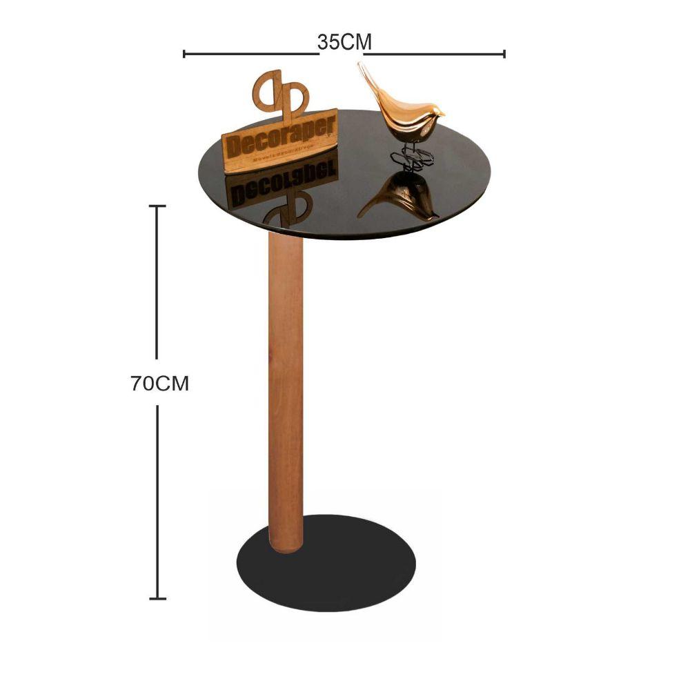 Mesa de Apoio Monopé para Sofá Redonda Preta 35x70 cm