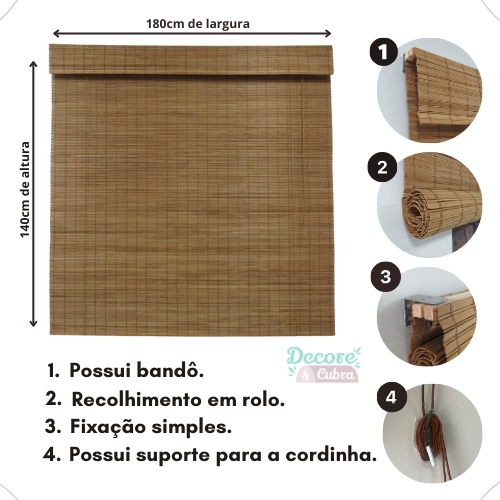 Persiana Bambu Rolo 180larg x 140alt com bandô - Café