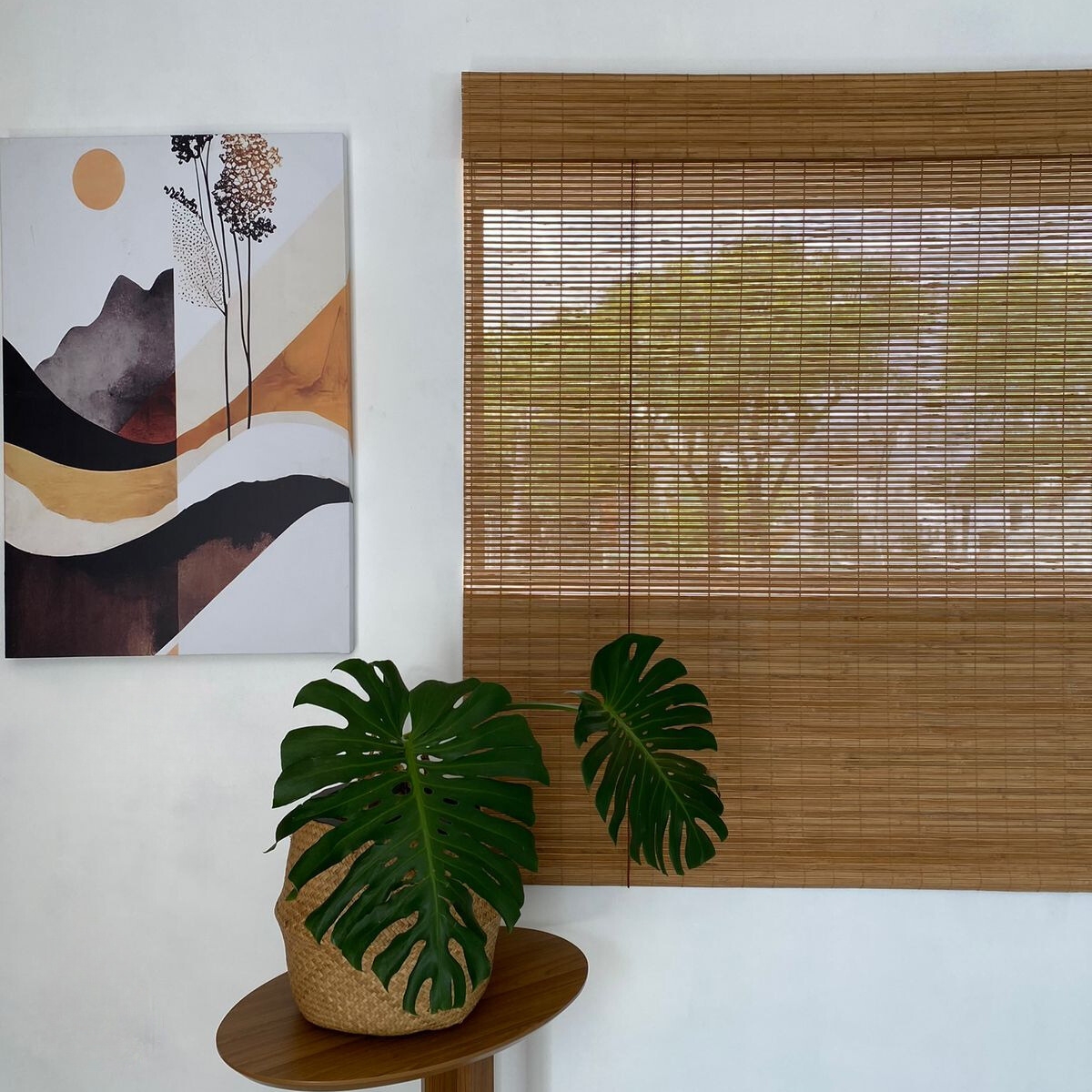 Persiana Bambu Rolo 120larg x 140alt com bandô - Café