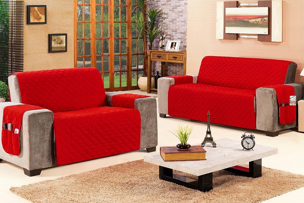 Protetor de sofá 2 e 3 Lugares Ultrassom Cor 1 Vermelho - Decorella
