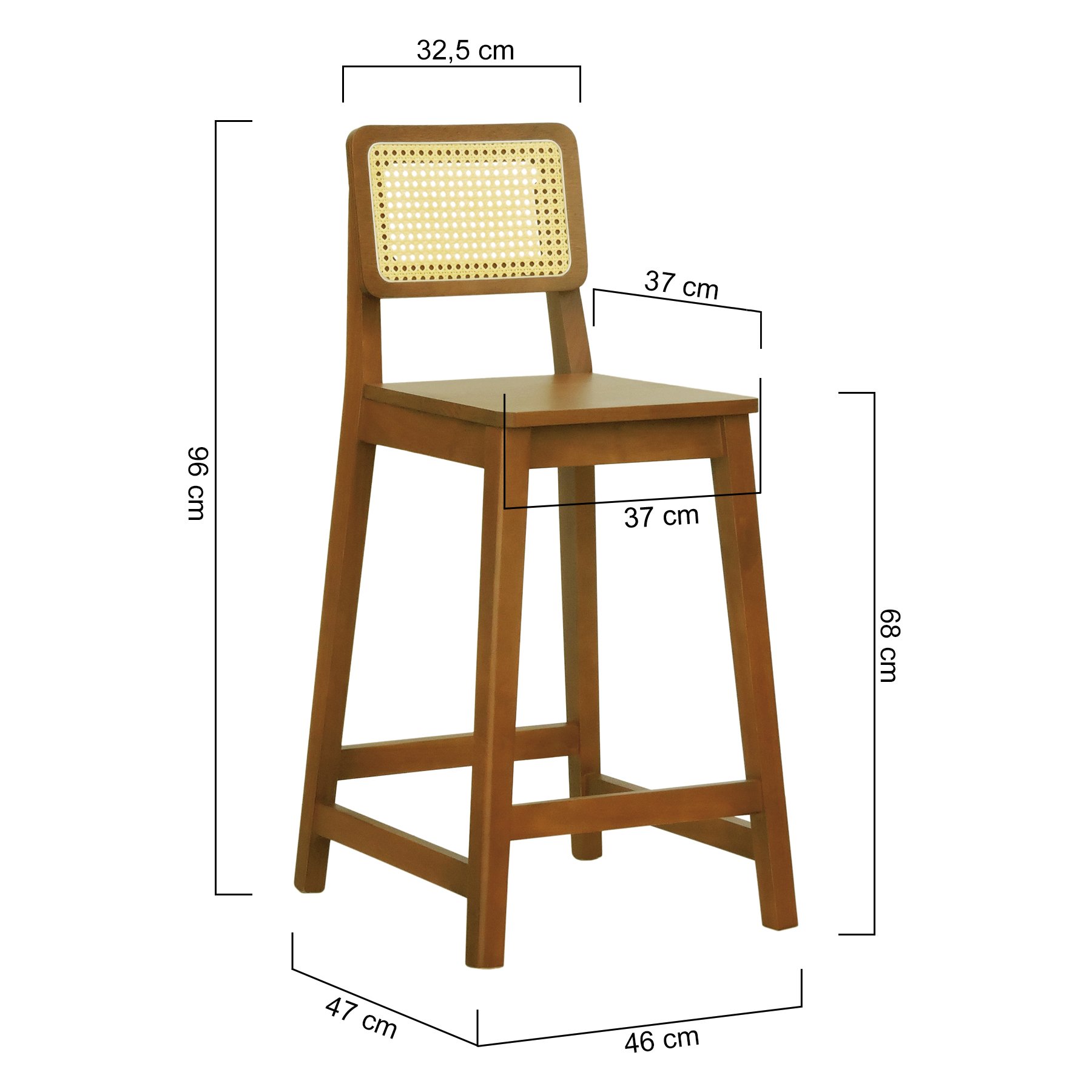 Banqueta Gabi Madeira Maciça Encosto Telinha c/ 68cm Altura - Amêndoa Assento Amêndoa Madeira
