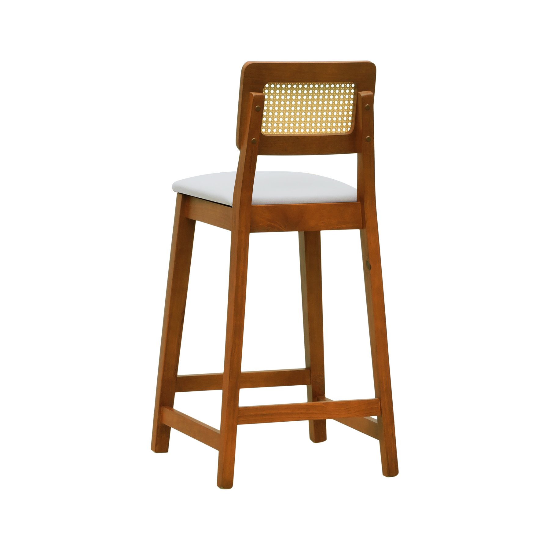Banqueta Gabi Madeira Maciça Encosto Telinha c/ 68cm Altura - Amêndoa Assento Estofado Corano Bege