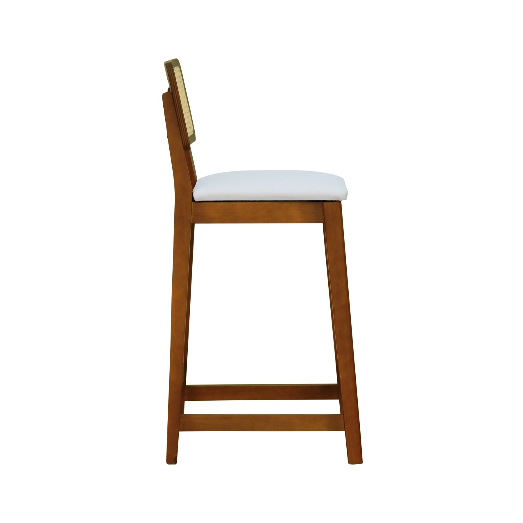 Banqueta Gabi Madeira Maciça Encosto Telinha c/ 68cm Altura - Amêndoa Assento Estofado Corano Bege