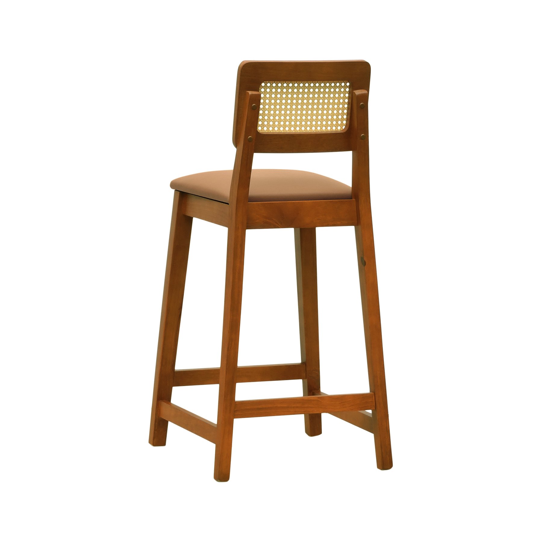 Banqueta Gabi Madeira Maciça Encosto Telinha c/ 68cm Altura - Amêndoa Assento Estofado Corano Caramelo