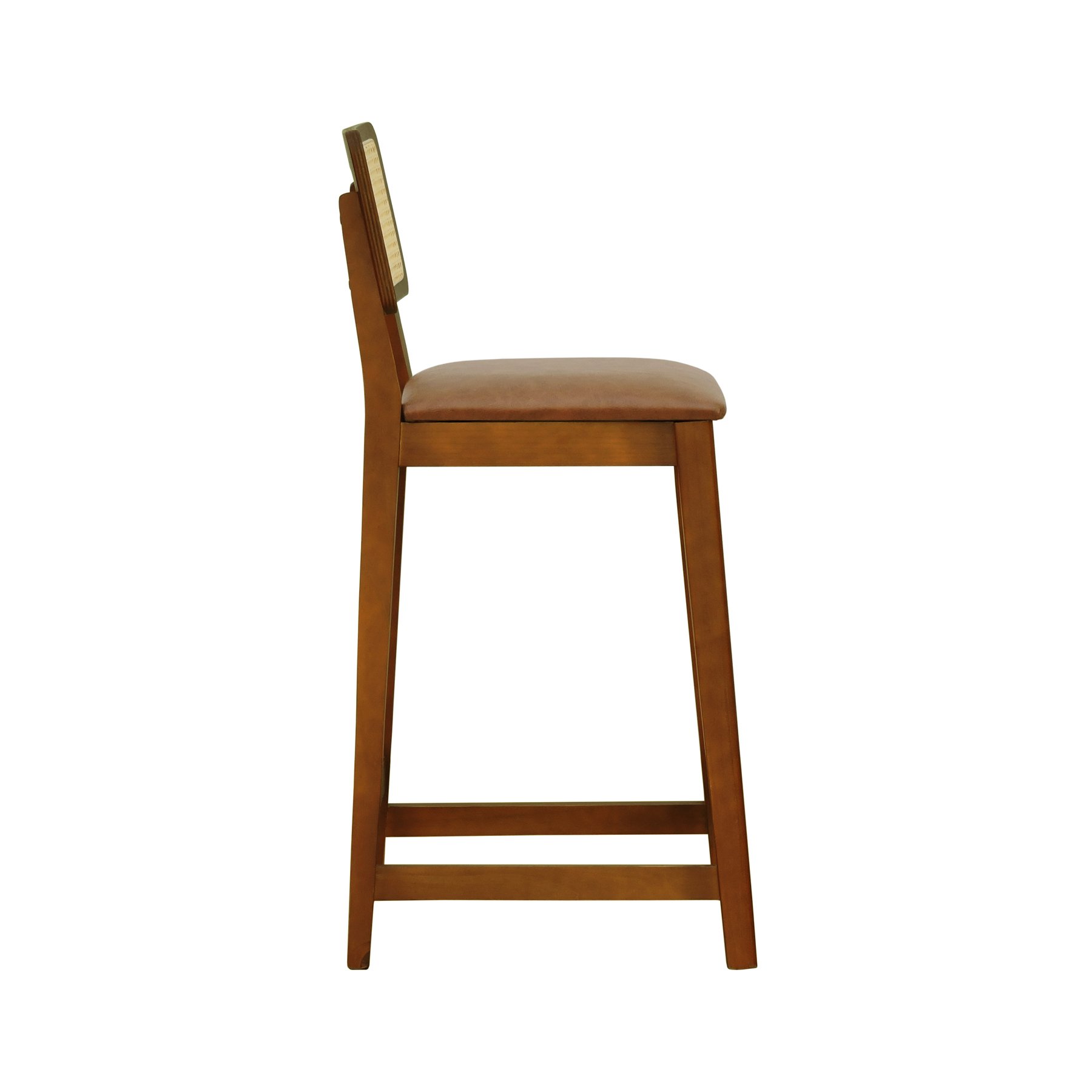 Banqueta Gabi Madeira Maciça Encosto Telinha c/ 68cm Altura - Amêndoa Assento Estofado Corano Marrom Mescla