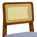 Banqueta Gabi Madeira Maciça Encosto Telinha c/ 68cm Altura - Amêndoa Assento Estofado Linho Cinza Mescla Impermeável