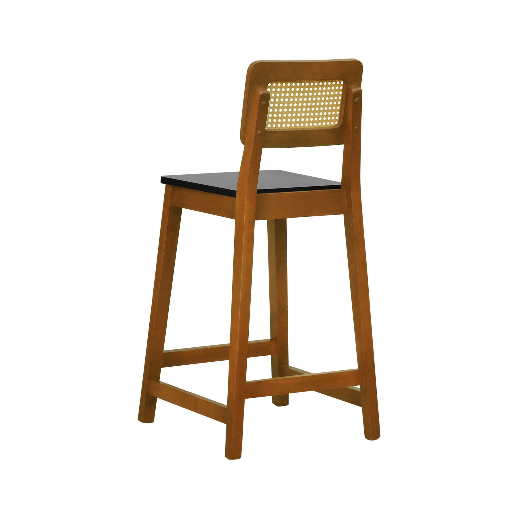 Banqueta Gabi Madeira Maciça Encosto Telinha c/ 68cm Altura - Amêndoa Assento Preto Madeira