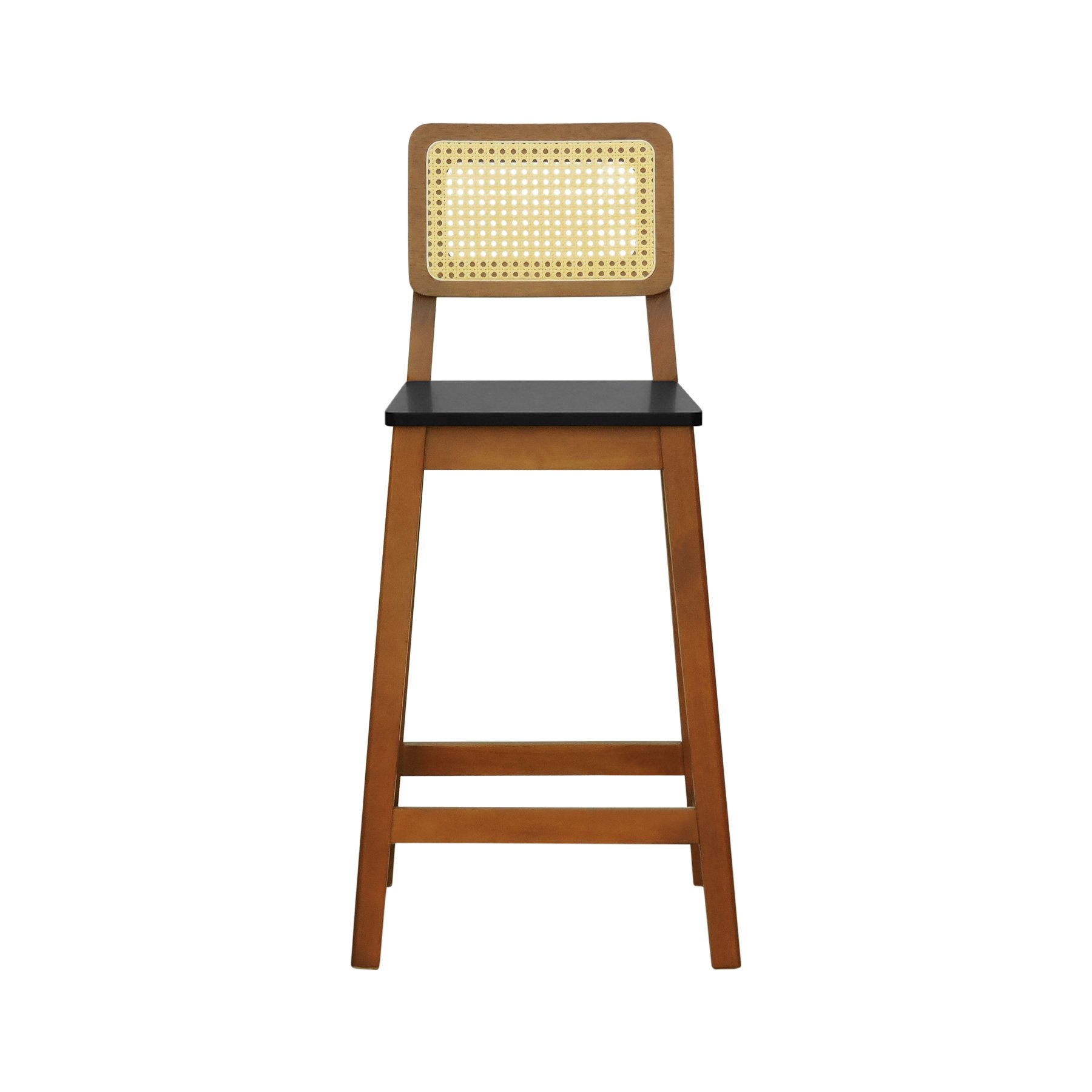 Banqueta Gabi Madeira Maciça Encosto Telinha c/ 68cm Altura - Amêndoa Assento Preto Madeira